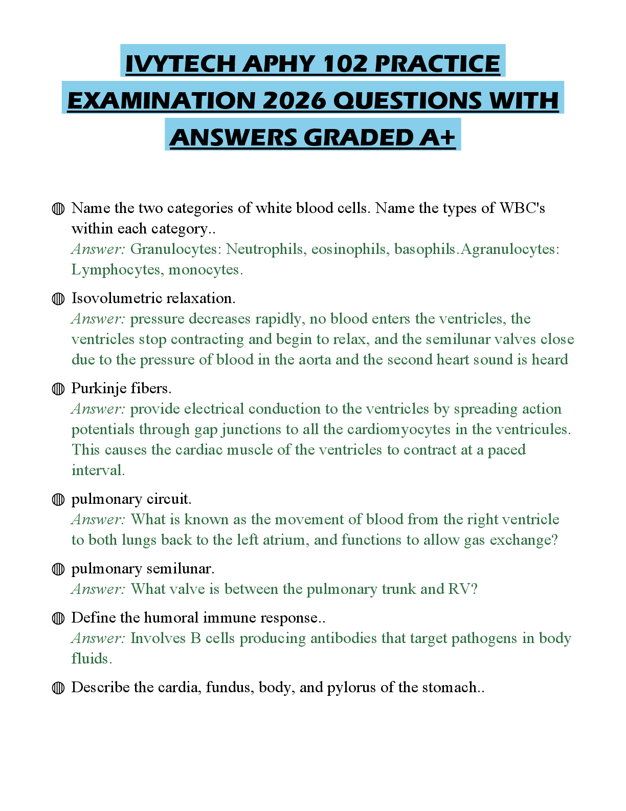 Recommended document preview for IVYTECH APHY 102 COMPREHENSIVE STUDY GUIDE 2026 FULL QUESTIONS AND SOLUTIONS GRADED A+