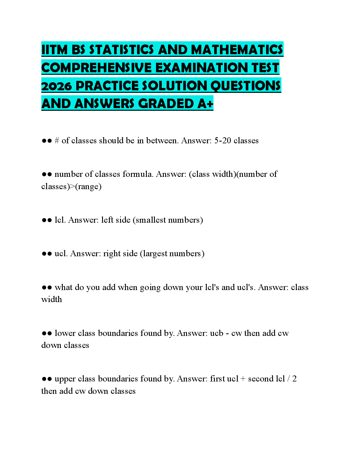 Recommended document preview for IITM BS STATISTICS AND MATHEMATICS COMPREHENSIVE EXAMINATION TEST 2026 PRACTICE SOLUTION QUESTIONS AND ANSWERS GRADED A+