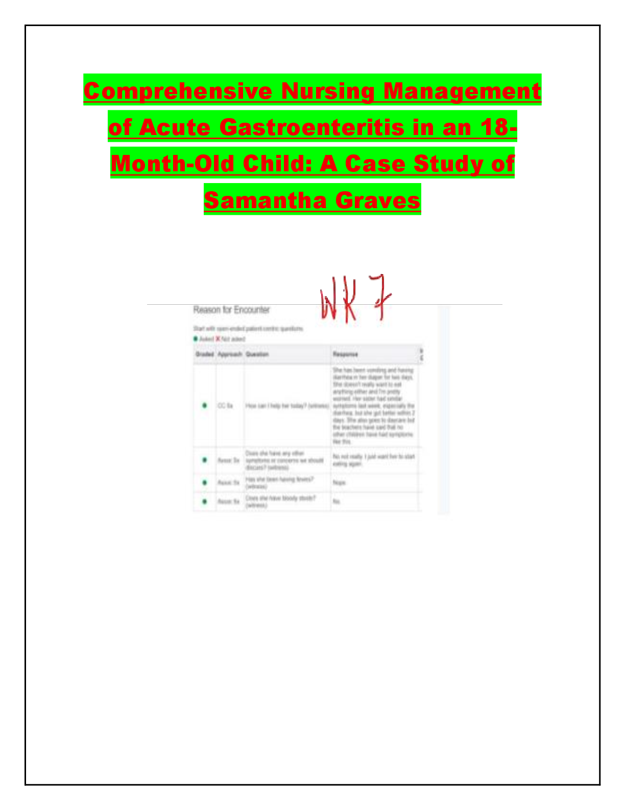 Recommended document preview for Comprehensive Nursing Management of Acute Gastroenteritis in an 18-Month-Old Child: A Case Study of Samantha Graves