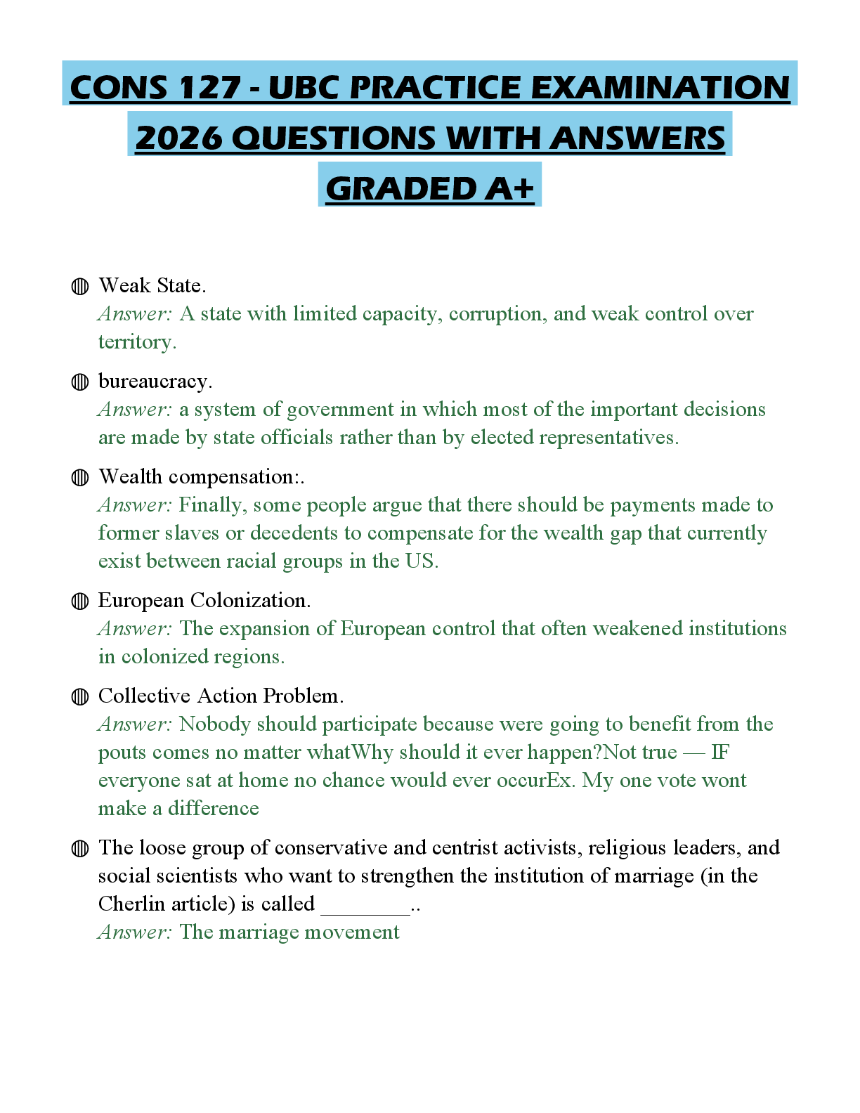 Recommended document preview for CONS 127 - UBC PRACTICE EXAMINATION 2026 QUESTIONS WITH ANSWERS GRADED A+