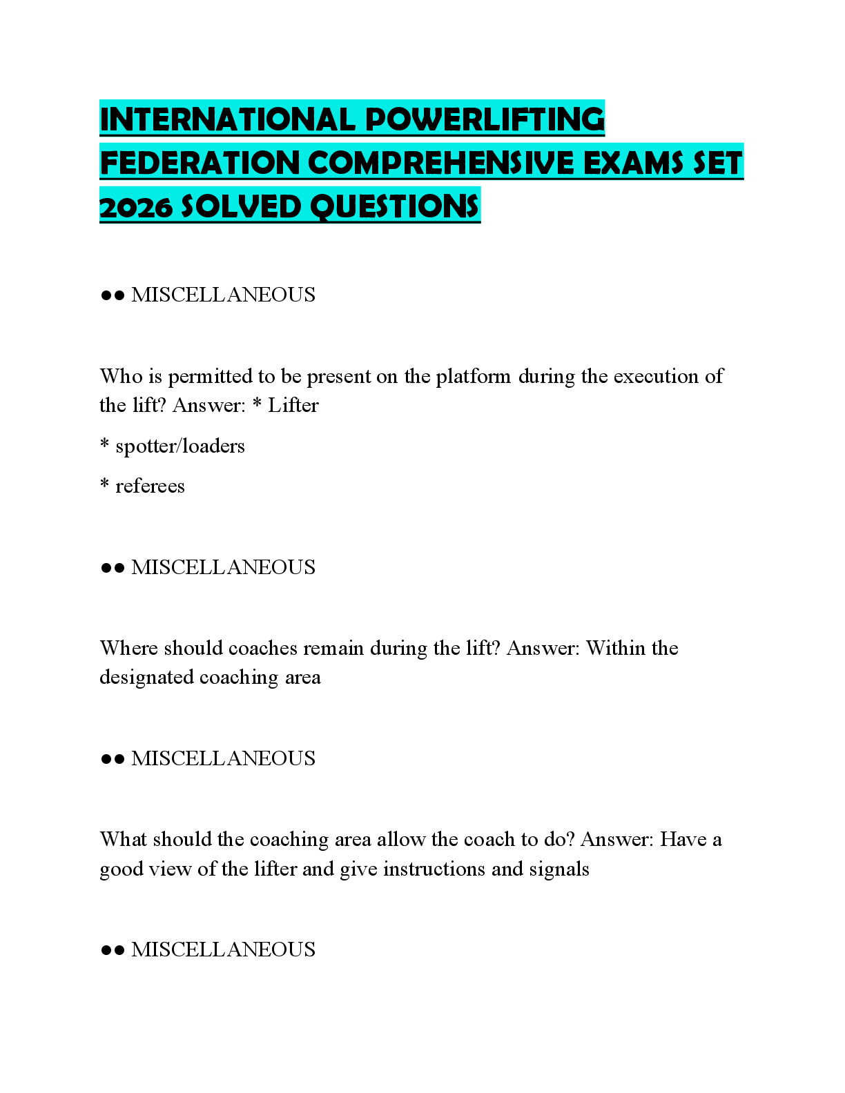 Recommended document preview for INTERNATIONAL POWERLIFTING FEDERATION COMPREHENSIVE EXAMS SET 2026 SOLVED QUESTIONS
