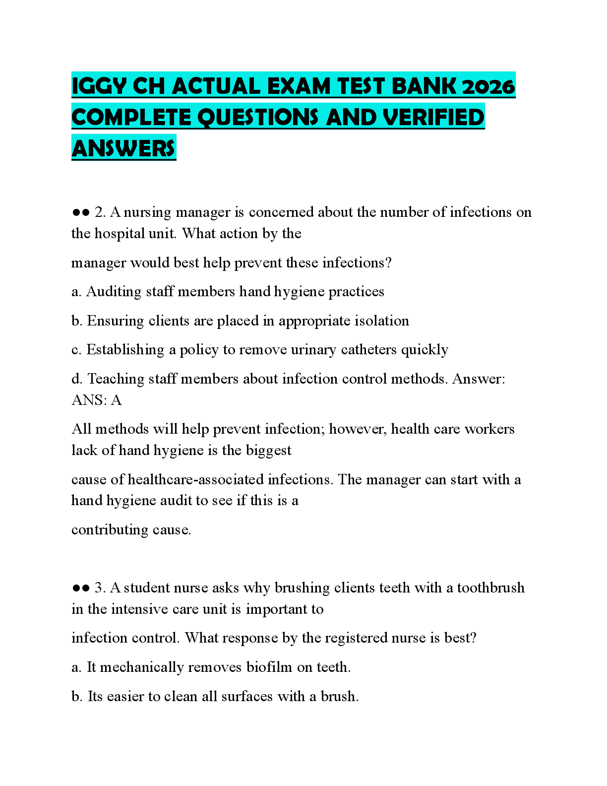 Preview of IGGY CH ACTUAL EXAM TEST BANK 2026 COMPLETE QUESTIONS AND VERIFIED ANSWERS