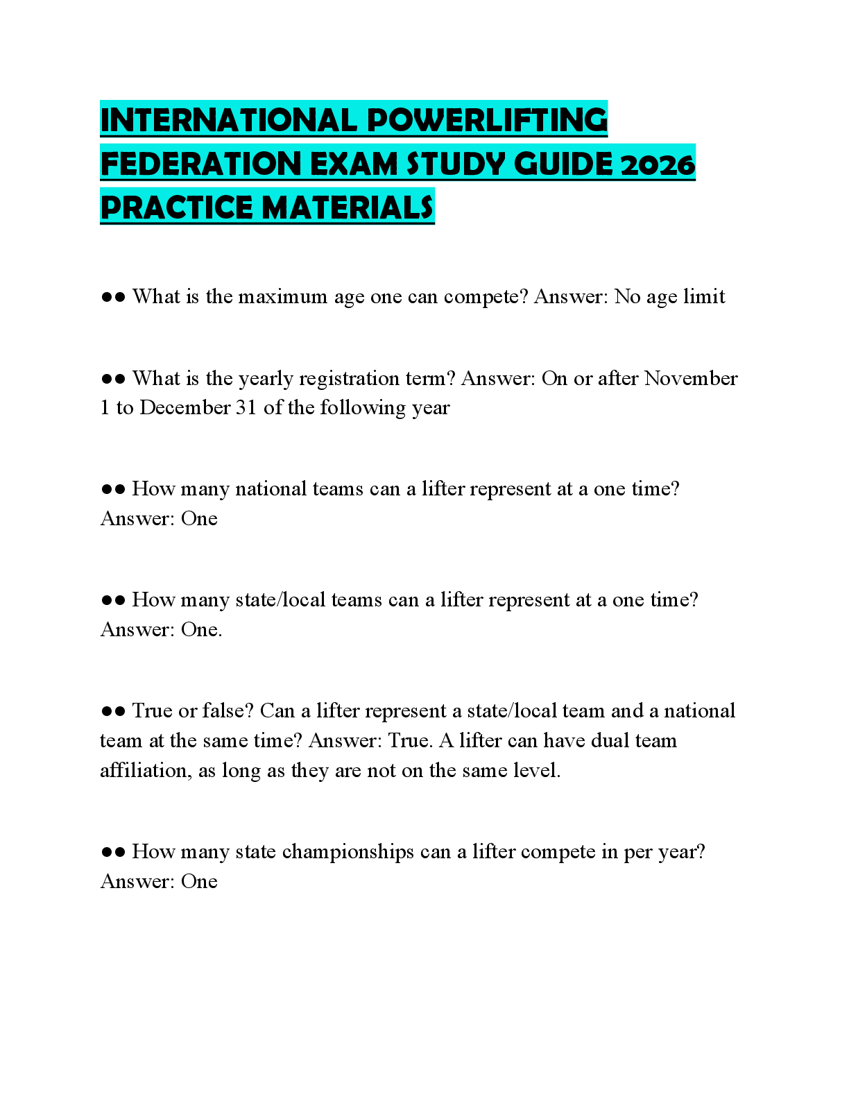 Recommended document preview for INTERNATIONAL POWERLIFTING FEDERATION EXAM STUDY GUIDE 2026 PRACTICE MATERIALS