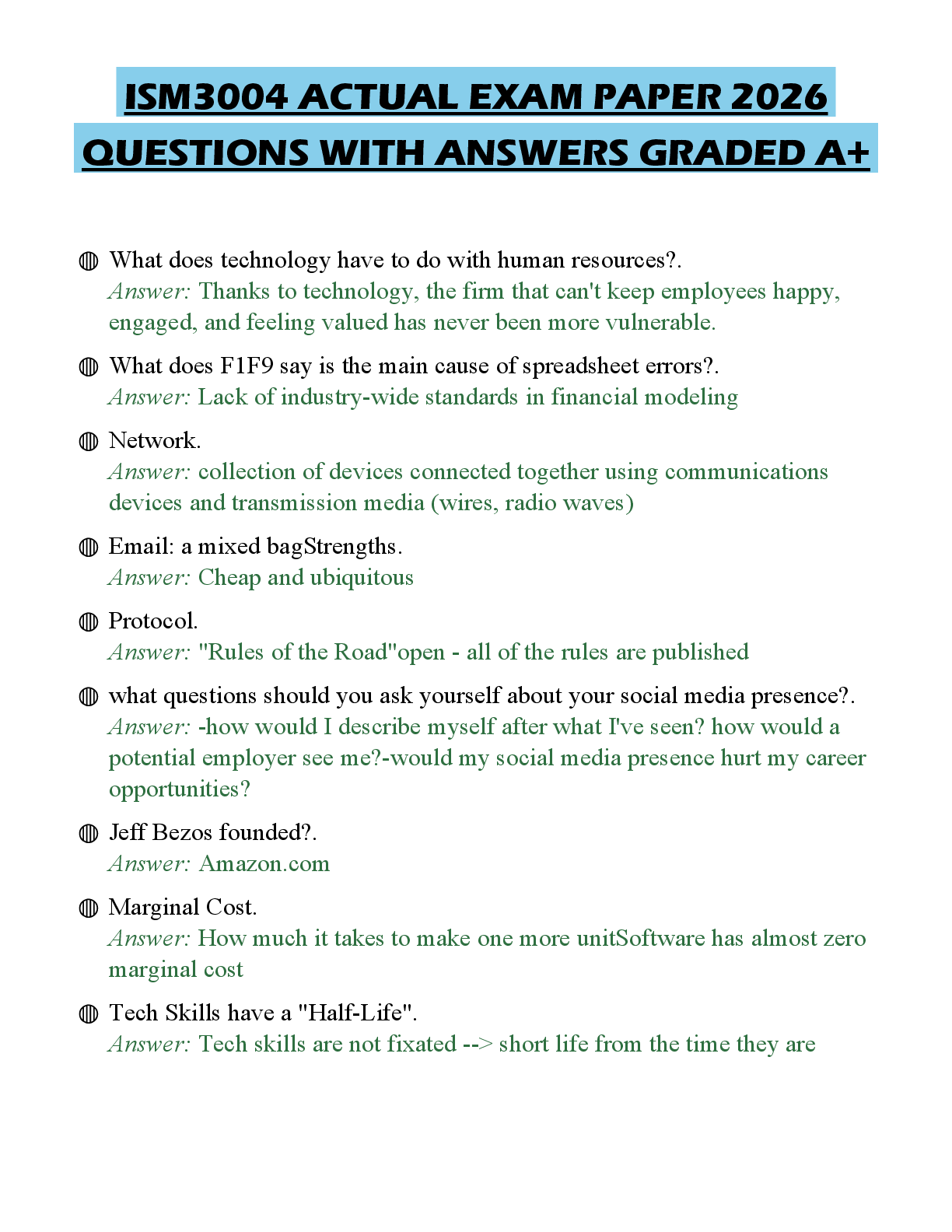 Preview of ISM3004 ACTUAL EXAM PAPER 2026 QUESTIONS WITH ANSWERS GRADED A+