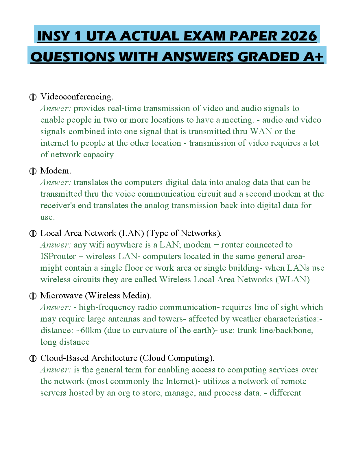 Recommended document preview for INSY 1 UTA ACTUAL EXAM PAPER 2026 QUESTIONS WITH ANSWERS GRADED A+