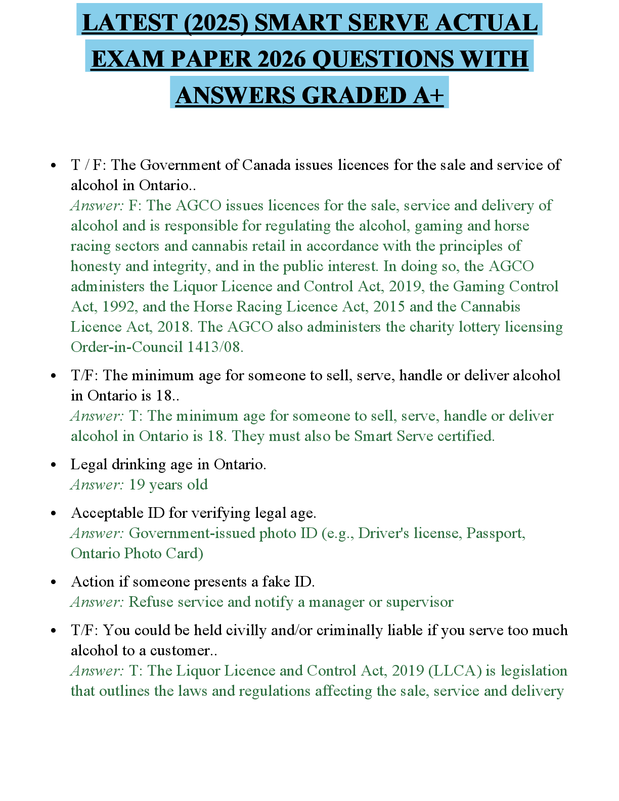 Recommended document preview for LATEST (2025) SMART SERVE COMPREHENSIVE STUDY GUIDE 2026 FULL QUESTIONS AND SOLUTIONS GRADED A+