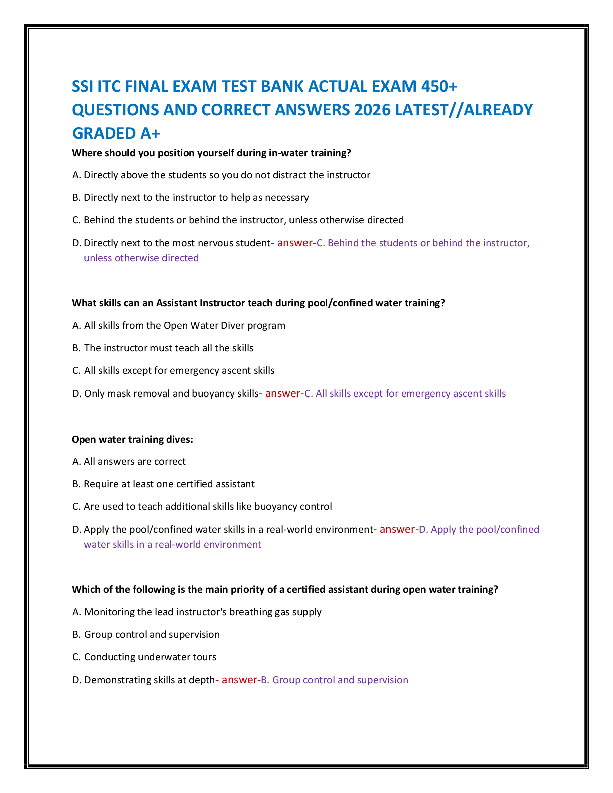 SSI ITC FINAL EXAM TEST BANK ACTUAL EXAM 450+   QUESTIONS AND CORRECT ANSWERS 2026 LATEST//ALREADY  GRADED A+