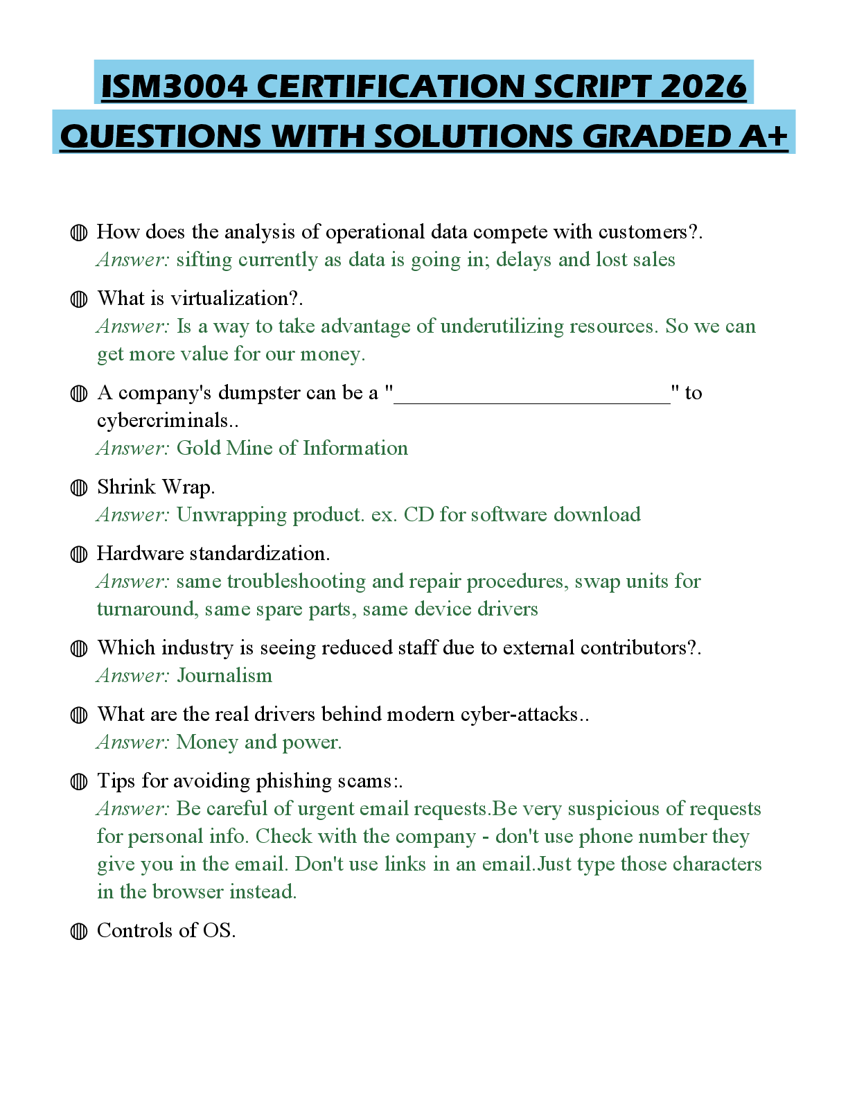 Recommended document preview for ISM3004 CERTIFICATION SCRIPT 2026 QUESTIONS WITH SOLUTIONS GRADED A+