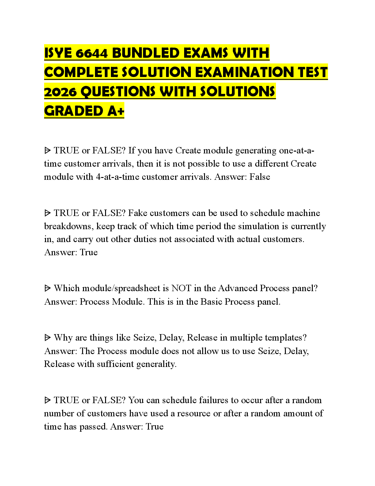 Recommended document preview for ISYE 6644 BUNDLED EXAMS WITH COMPLETE SOLUTION ACTUAL PAPER 2026 COMPLETE QUESTIONS AND ANSWERS GRADED A+