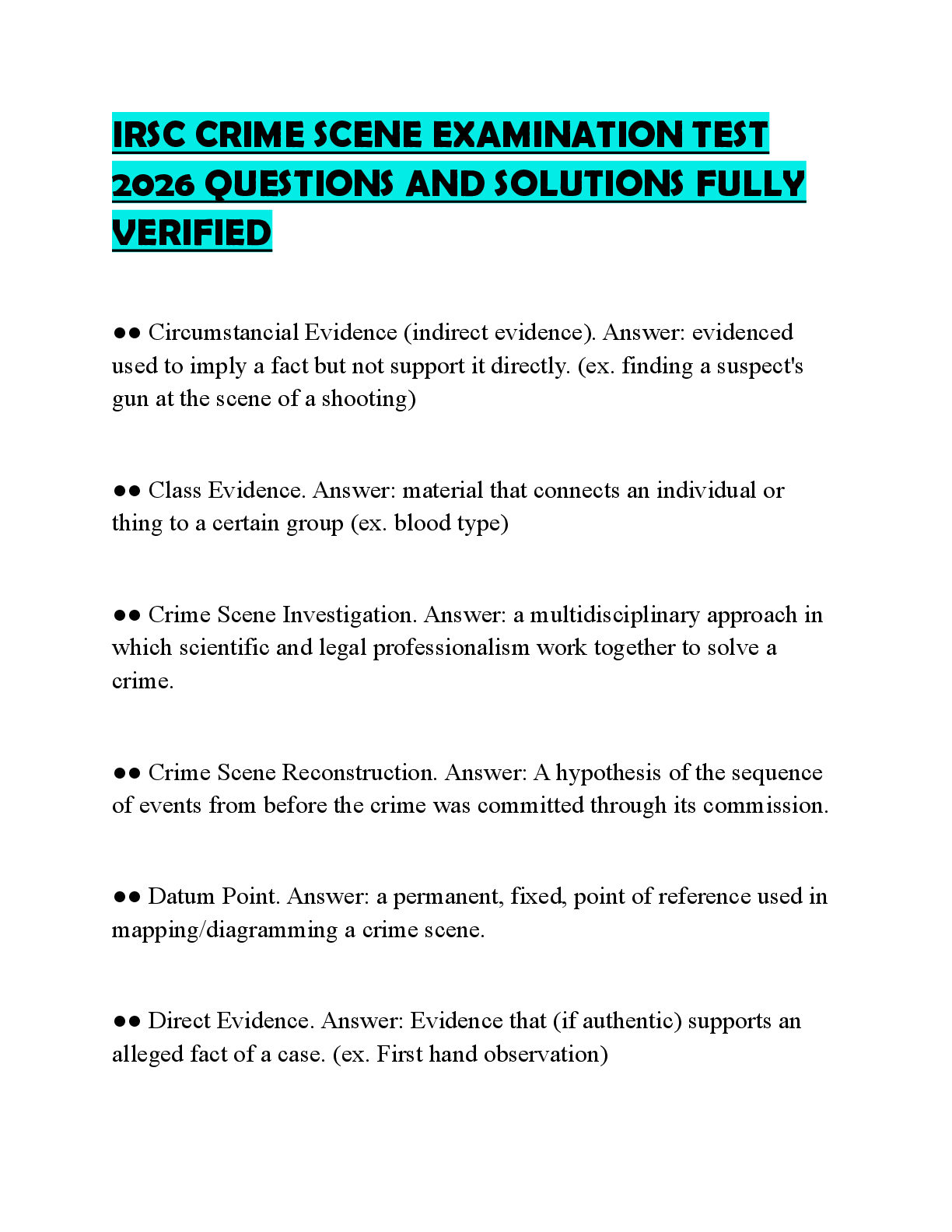 Recommended document preview for IRSC CRIME SCENE EXAMPREP 2026 COMPLETE QUESTIONS AND ANSWERS GRADED A+