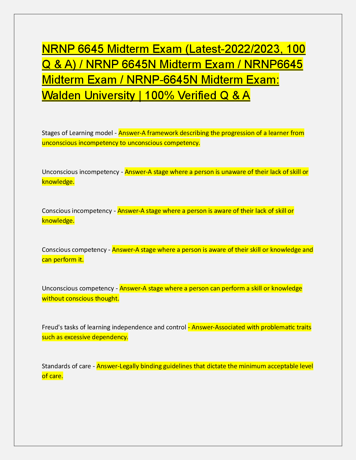 Recommended document preview for NRNP 6645 Midterm Exam (Latest-2022/2023, 100  Q & A) / NRNP 6645N Midterm Exam / NRNP6645  Midterm Exam / NRNP-6645N Midterm Exam:  Walden University | 100% Verified Q & A