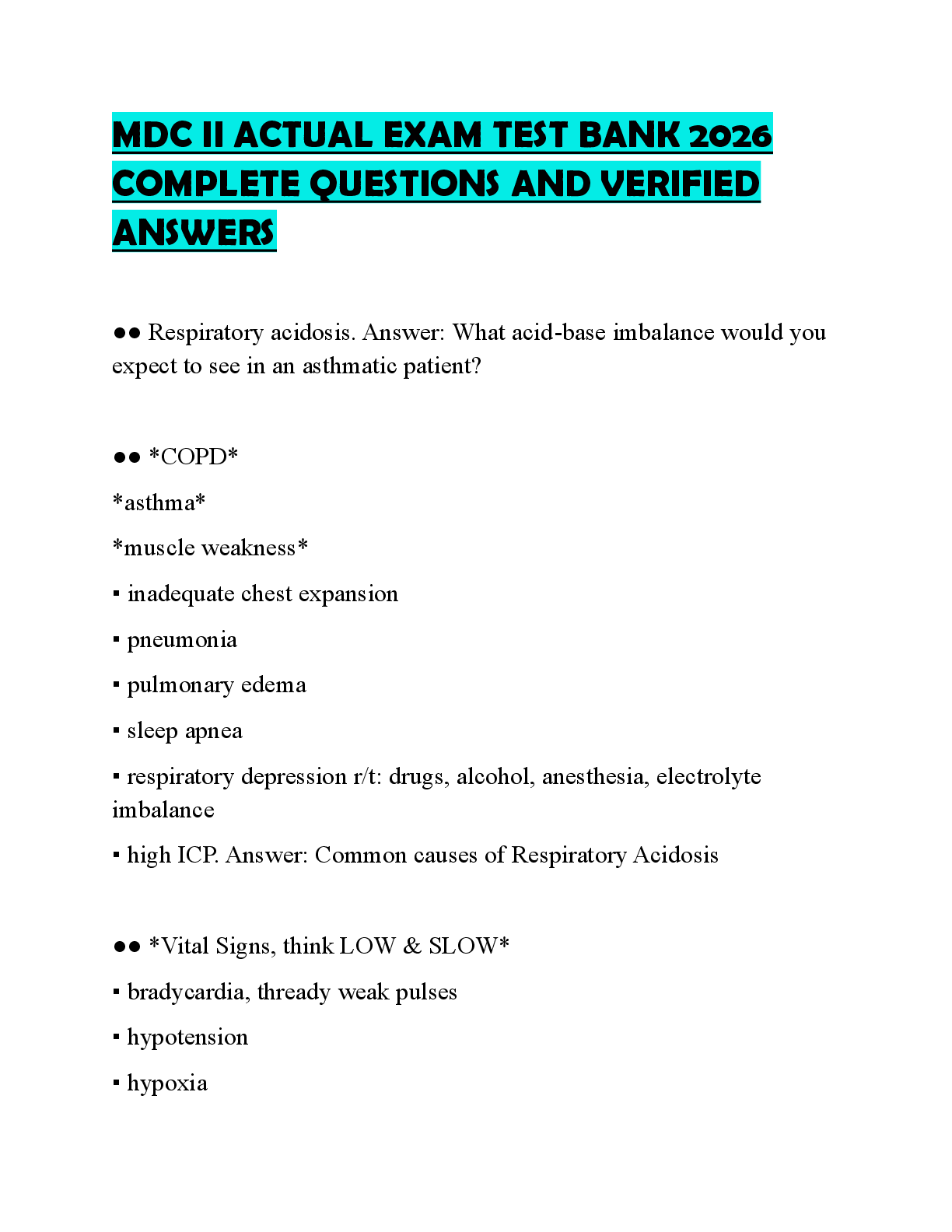Recommended document preview for MDC II ACTUAL EXAM TEST BANK 2026 COMPLETE QUESTIONS AND VERIFIED ANSWERS