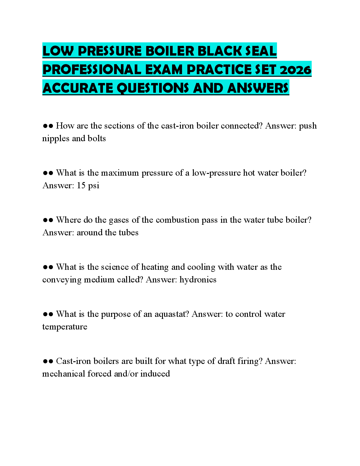 Preview of LOW PRESSURE BOILER BLACK SEAL STUDY GUIDE AND PRACTICE TEST 2026 COMPREHENSIVE QUESTIONS