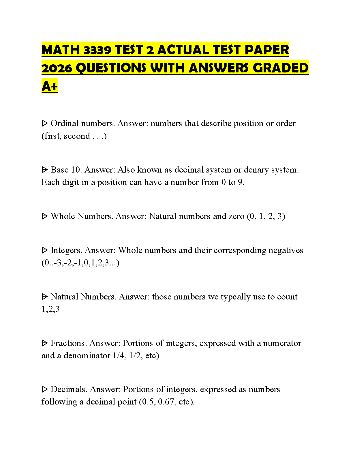 Recommended document preview for MATH 3339 TEST 2 CERTIFICATION PAPER 2026 FULL ANSWERS GRADED A+