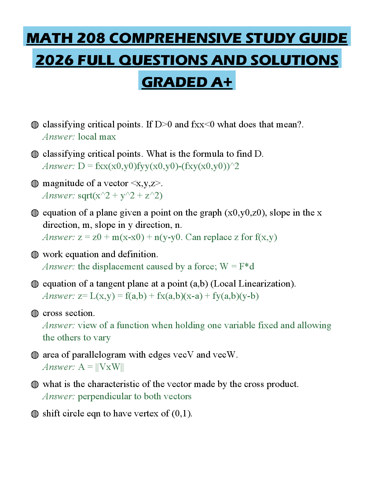 Recommended document preview for MATH 208 COMPREHENSIVE STUDY GUIDE 2026 FULL QUESTIONS AND SOLUTIONS GRADED A+