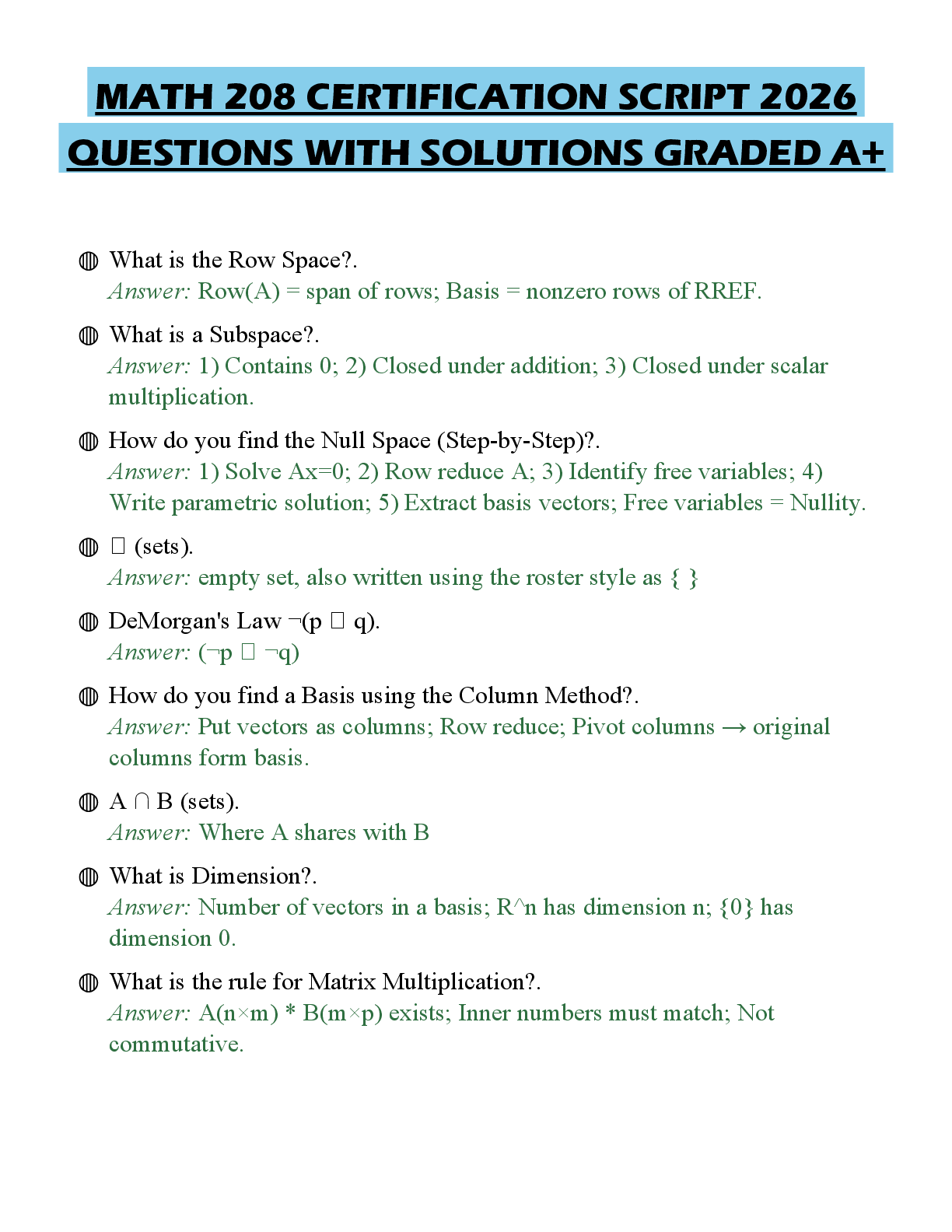 Recommended document preview for MATH 208 CERTIFICATION SCRIPT 2026 QUESTIONS WITH SOLUTIONS GRADED A+