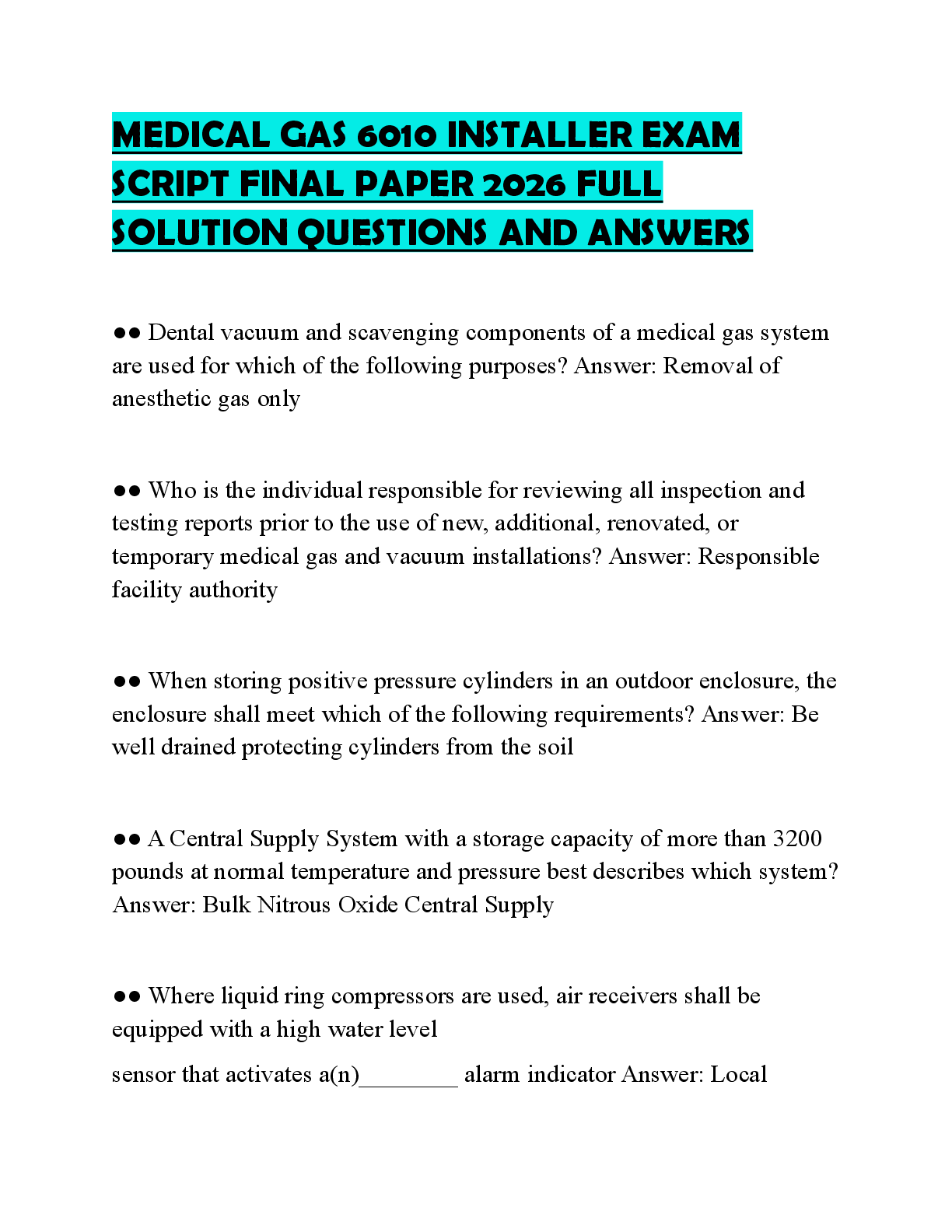 Preview of MEDICAL GAS 6010 INSTALLER EXAM SCRIPT FINAL PAPER 2026 FULL SOLUTION QUESTIONS AND ANSWER