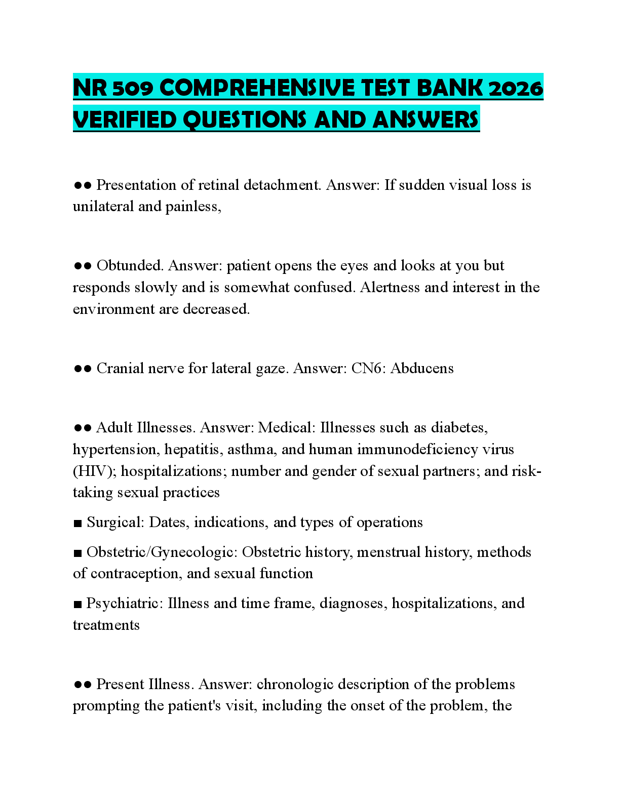Recommended document preview for NR 509 COMPREHENSIVE TEST BANK 2026 VERIFIED QUESTIONS AND ANSWERS