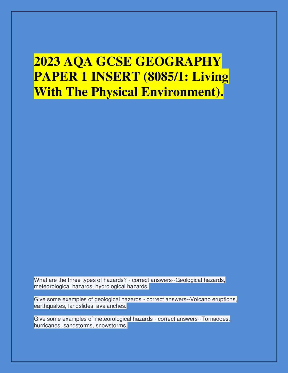 Preview image for 2023 AQA GCSE GEOGRAPHY  PAPER 1 INSERT (8085/1: Living  With The Physical Environment).