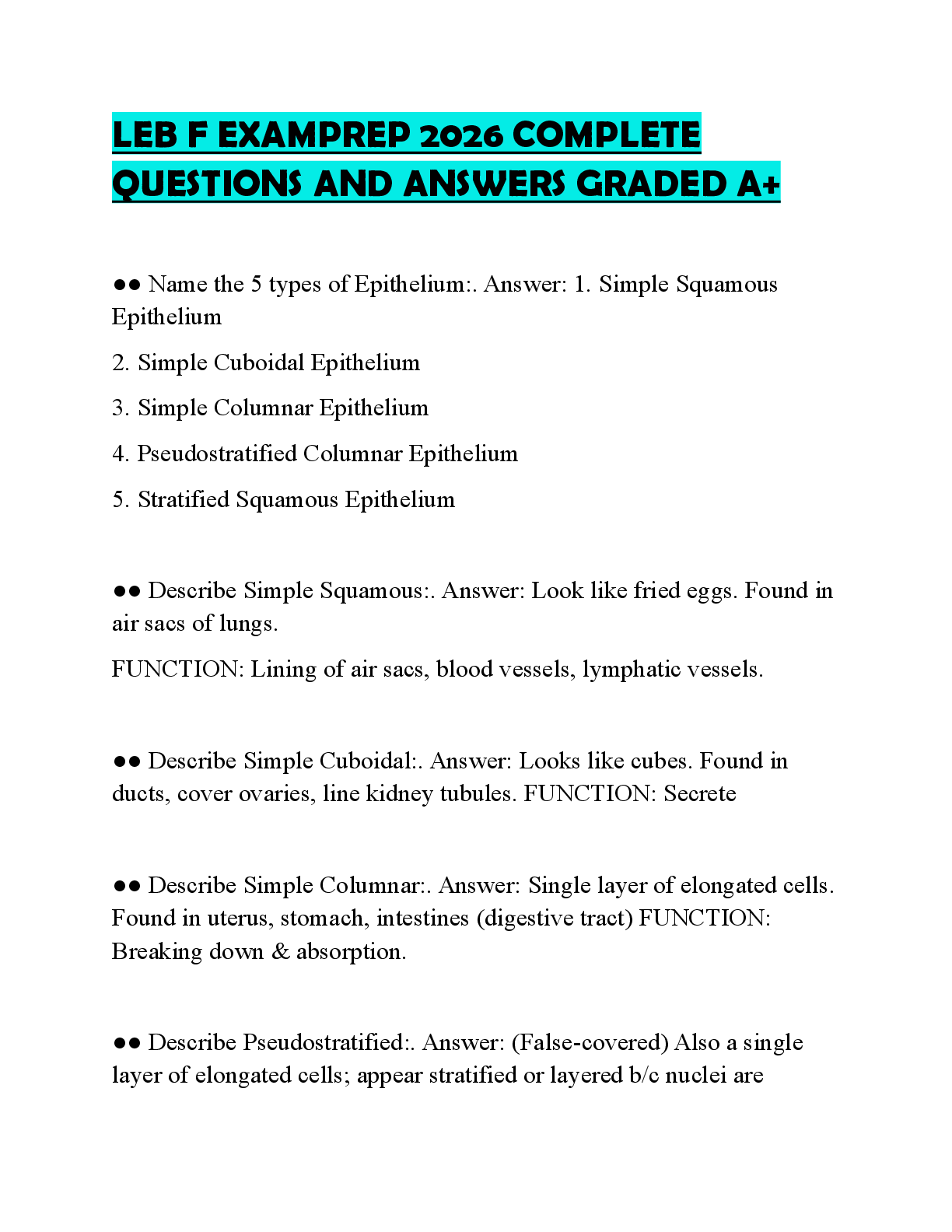 Recommended document preview for LEB F EXAMPREP 2026 COMPLETE QUESTIONS AND ANSWERS GRADED A+