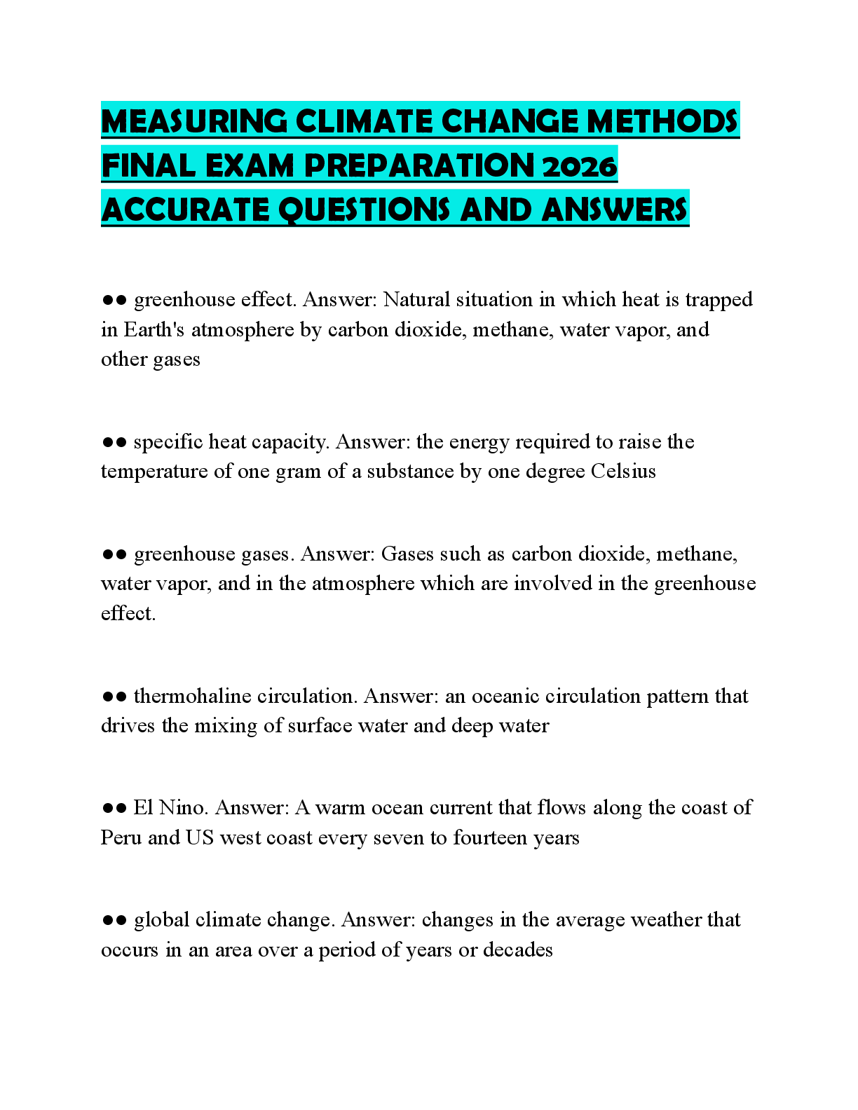 Preview of MEASURING CLIMATE CHANGE METHODS FINAL EXAM PREPARATION 2026 ACCURATE QUESTIONS AND ANSWER