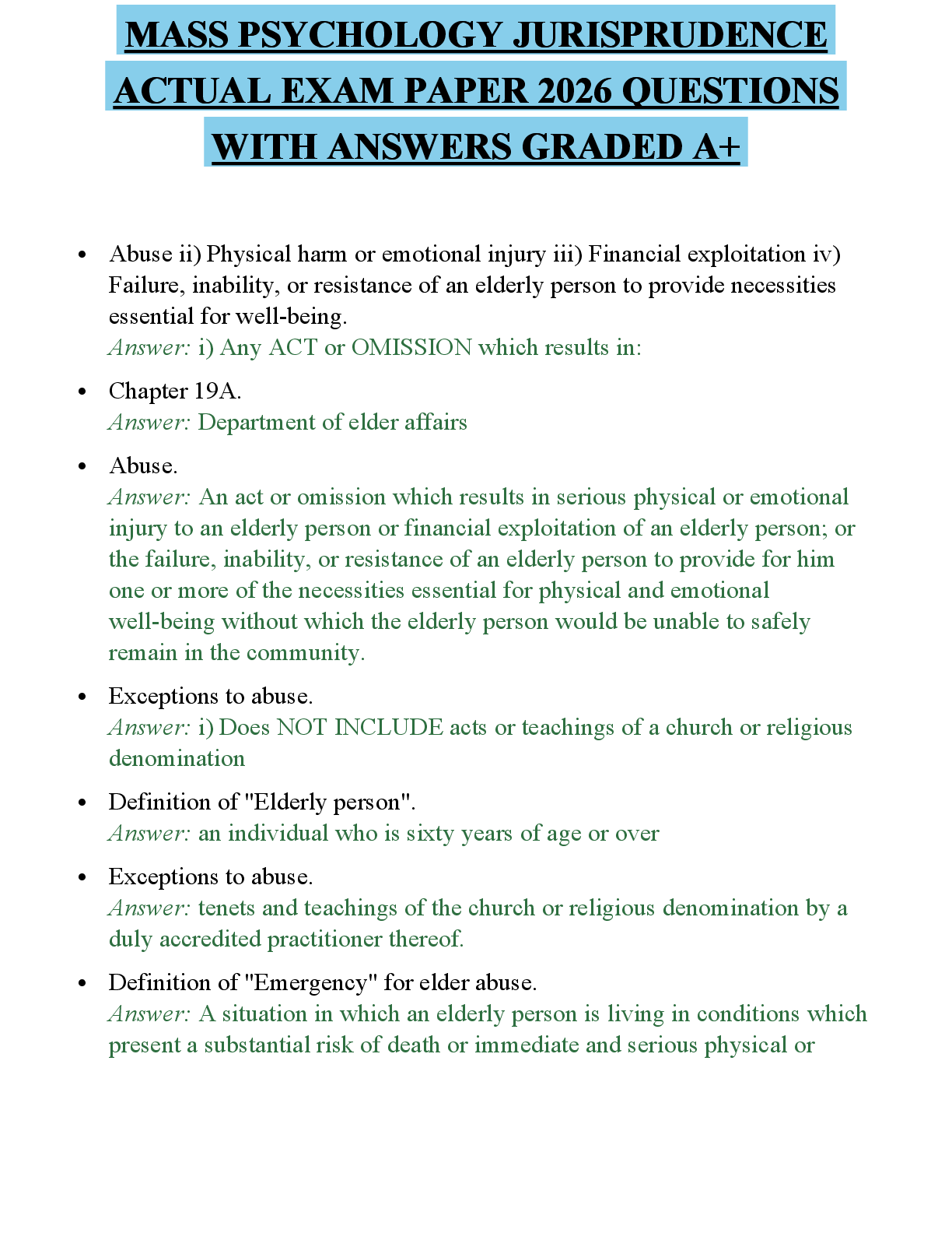 Preview of MASS PSYCHOLOGY JURISPRUDENCE ACTUAL EXAM PAPER 2026 QUESTIONS WITH ANSWERS GRADED A+