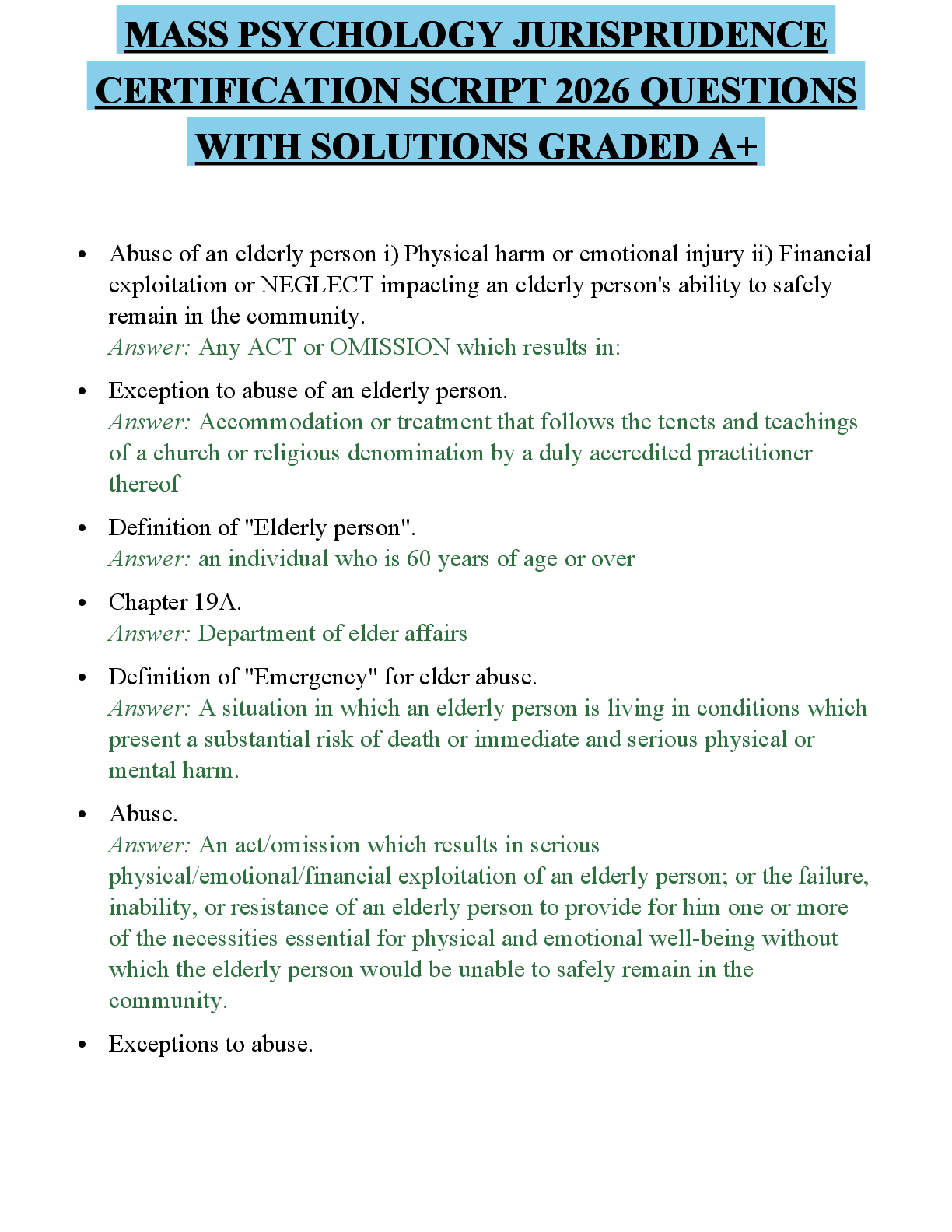 Recommended document preview for MASS PSYCHOLOGY JURISPRUDENCE CERTIFICATION SCRIPT 2026 QUESTIONS WITH SOLUTIONS GRADED A+