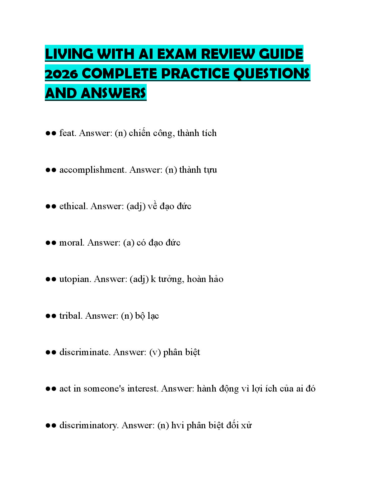 Recommended document preview for LIVING WITH AI EXAM REVIEW GUIDE 2026 COMPLETE PRACTICE QUESTIONS AND ANSWERS