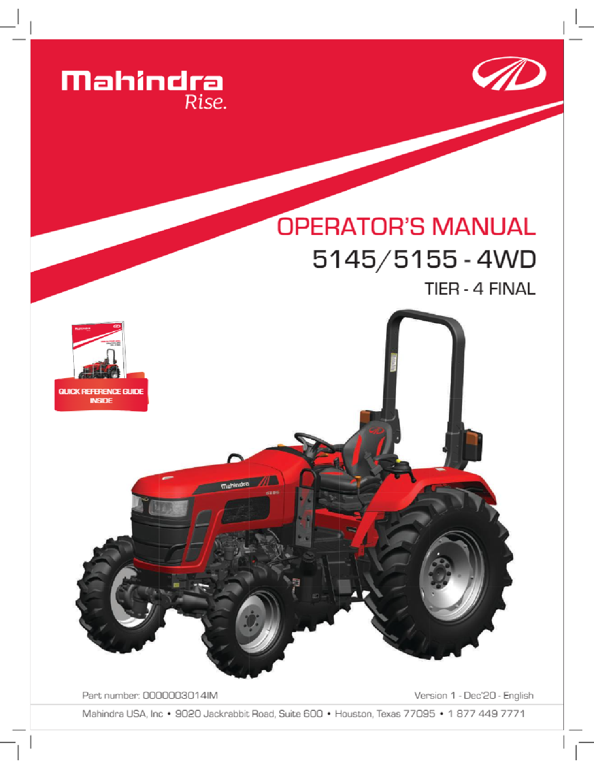 Recommended document preview for MAHINDRA 5145 TIER 4 TRACTOR OPERATORS OWNERS MANUAL