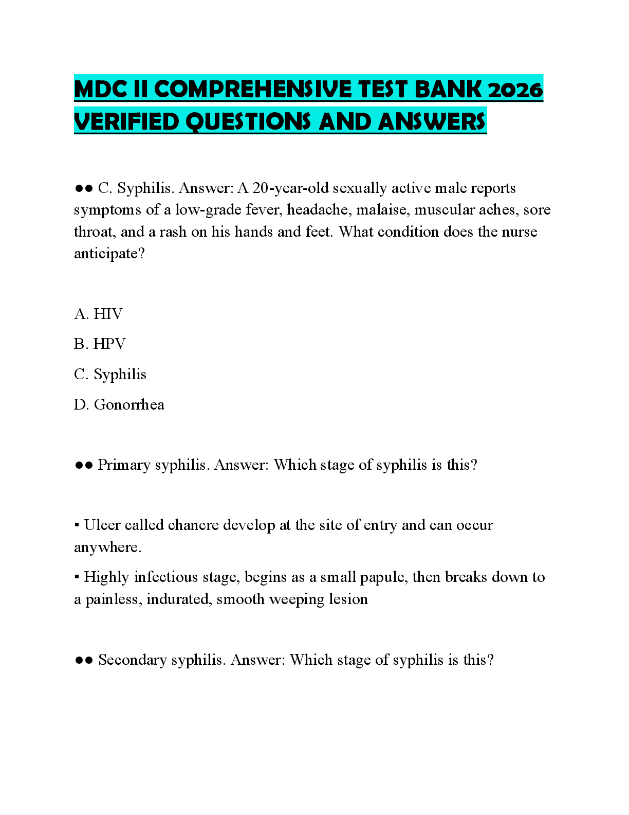 Recommended document preview for MDC II COMPREHENSIVE TEST BANK 2026 VERIFIED QUESTIONS AND ANSWERS
