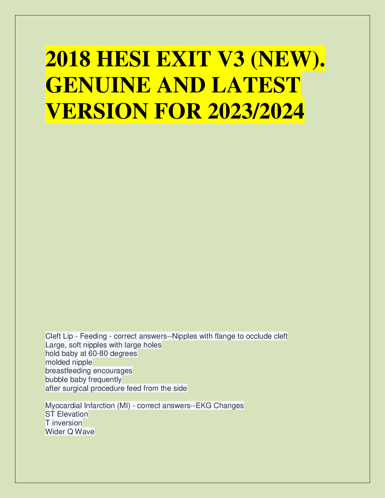 Recommended document preview for 2018 HESI EXIT V3 (NEW).  GENUINE AND LATEST  VERSION FOR 2023/2024