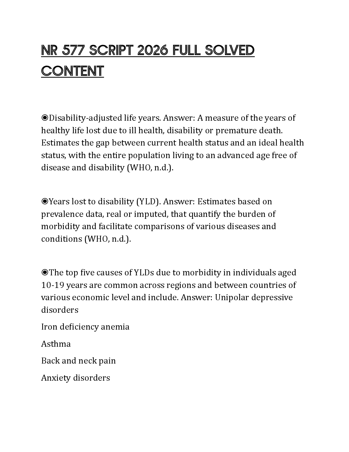 Preview of NR 577 SCRIPT 2026 FULL SOLVED CONTENT