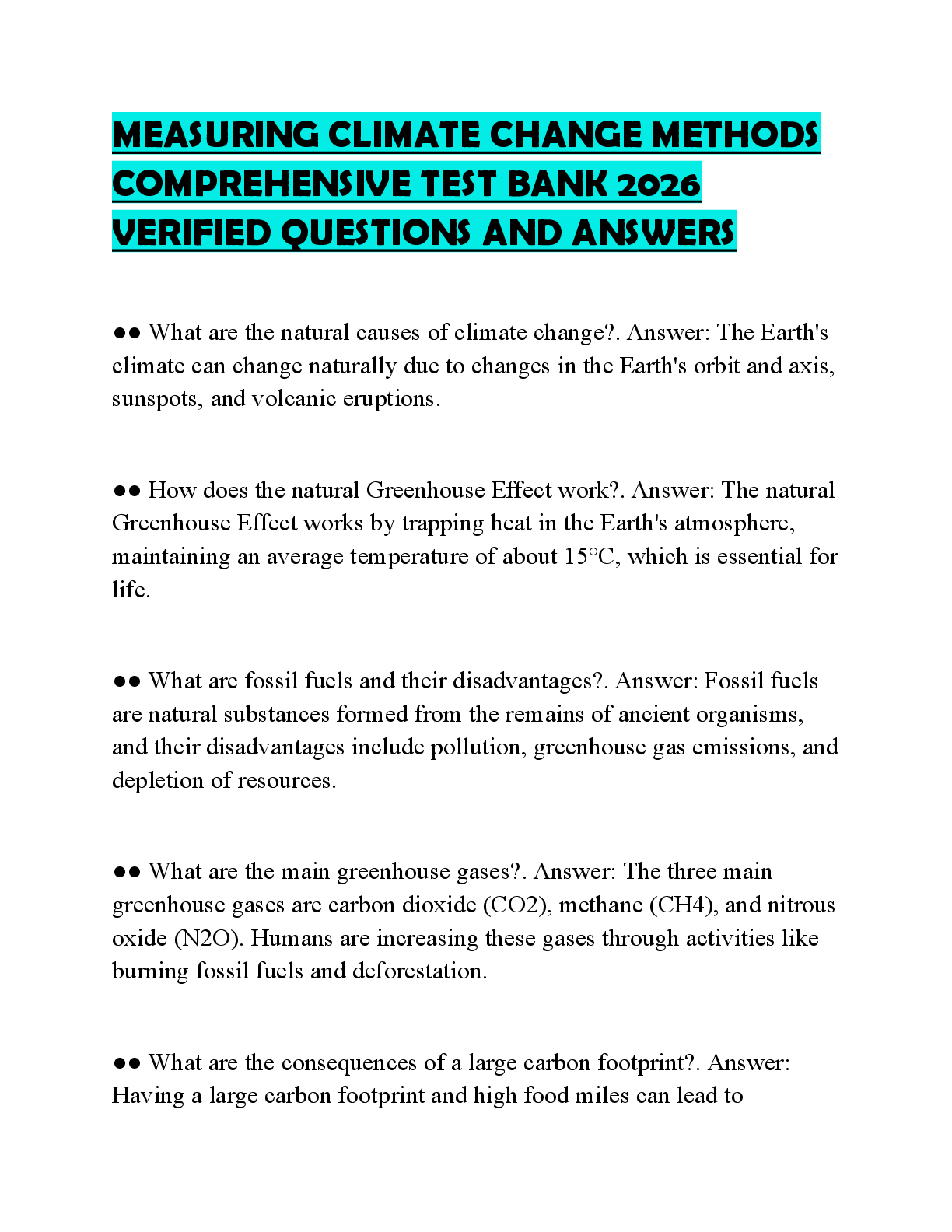 Recommended document preview for MEASURING CLIMATE CHANGE METHODS COMPREHENSIVE TEST BANK 2026 VERIFIED QUESTIONS AND ANSWERS