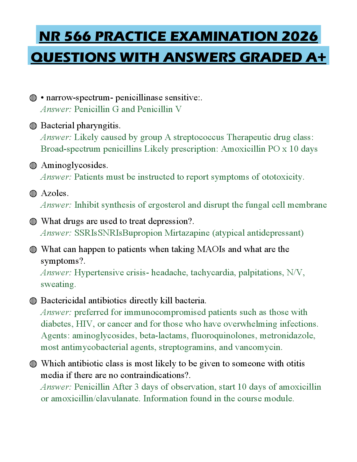 Recommended document preview for NR 566 PRACTICE EXAMINATION 2026 QUESTIONS WITH ANSWERS GRADED A+