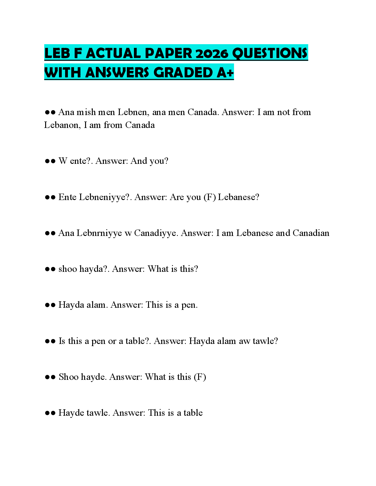 Recommended document preview for LEB F ACTUAL PAPER 2026 QUESTIONS WITH ANSWERS GRADED A+