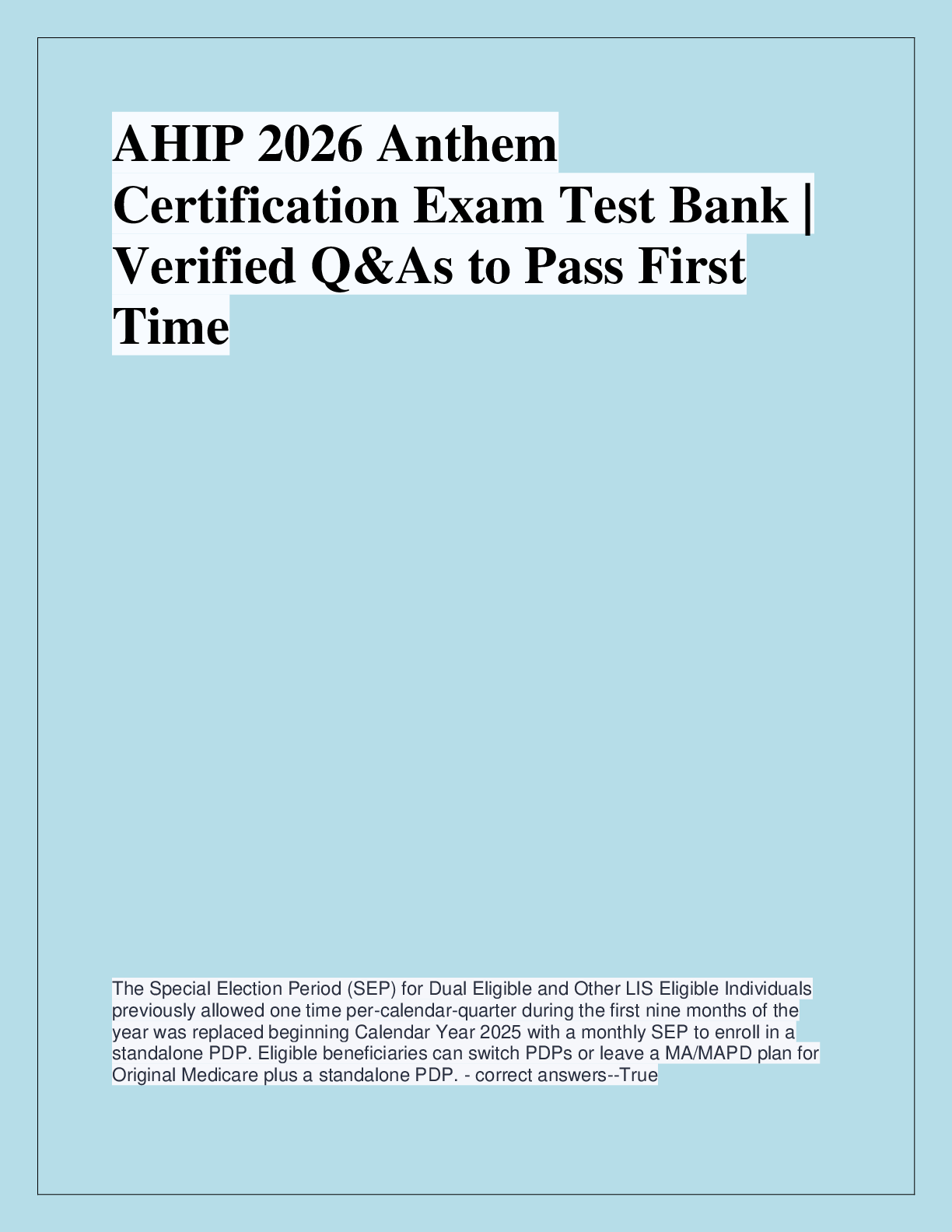 Recommended document preview for AHIP 2025/2026 Complete Study  Guide: Modules 1-5 Questions &  Verified Answers to Pass Your  Certification Exam on the First  Attempt