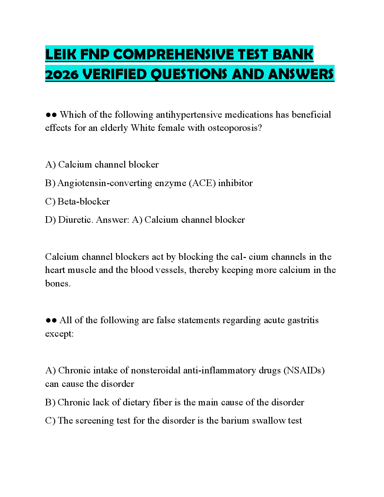 Preview of LEIK FNP COMPREHENSIVE TEST BANK 2026 VERIFIED QUESTIONS AND ANSWERS