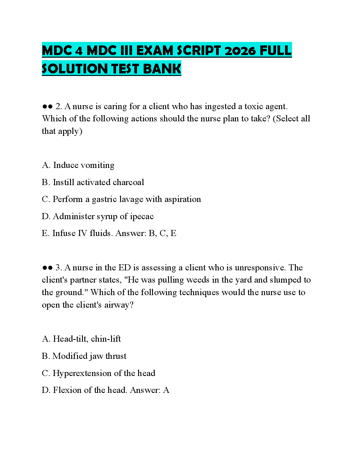 Recommended document preview for MDC 4 MDC III EXAM SCRIPT 2026 FULL SOLUTION TEST BANK