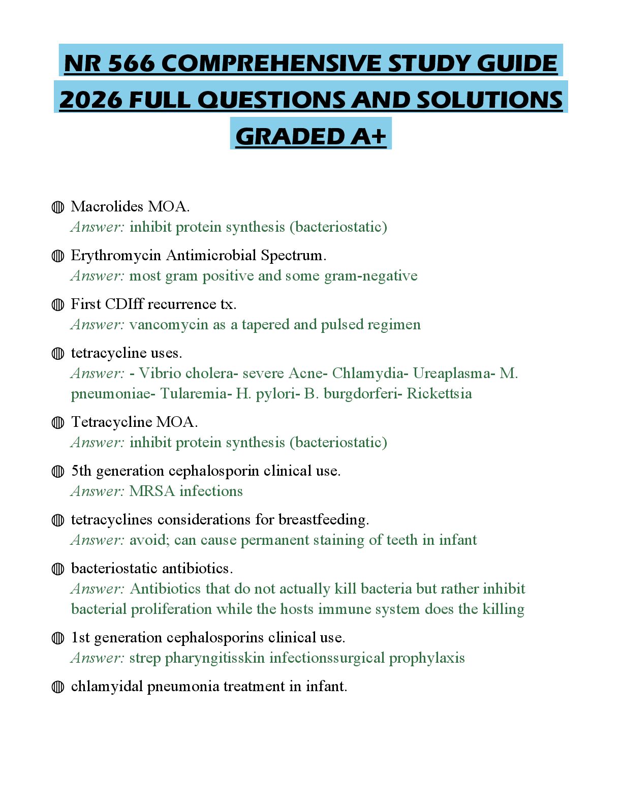 Preview of NR 566 COMPREHENSIVE STUDY GUIDE 2026 FULL QUESTIONS AND SOLUTIONS GRADED A+