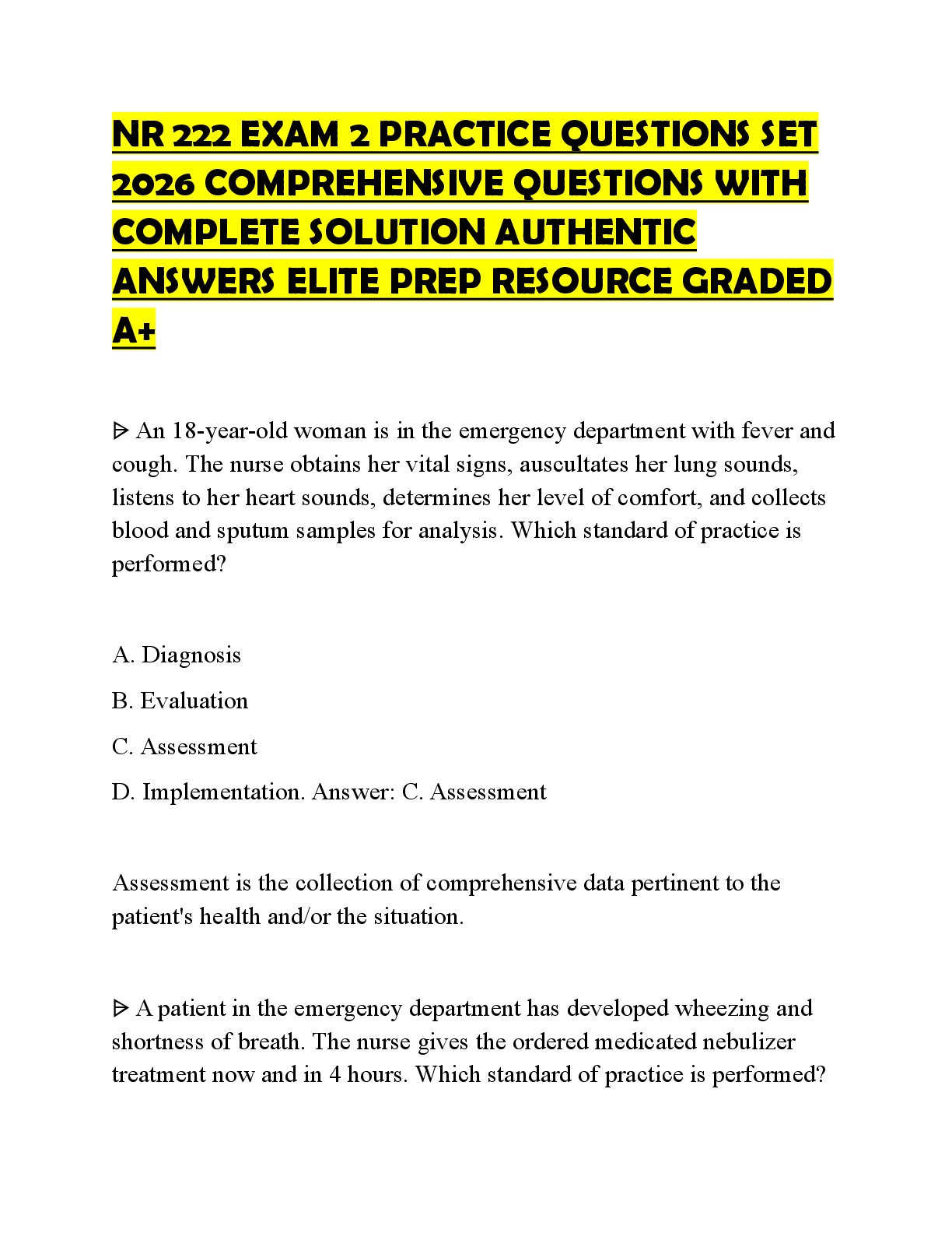 Preview of NR 222 EXAM 2 PRACTICE QUESTIONS SET 2026 COMPREHENSIVE QUESTIONS WITH COMPLETE SOLUTION A