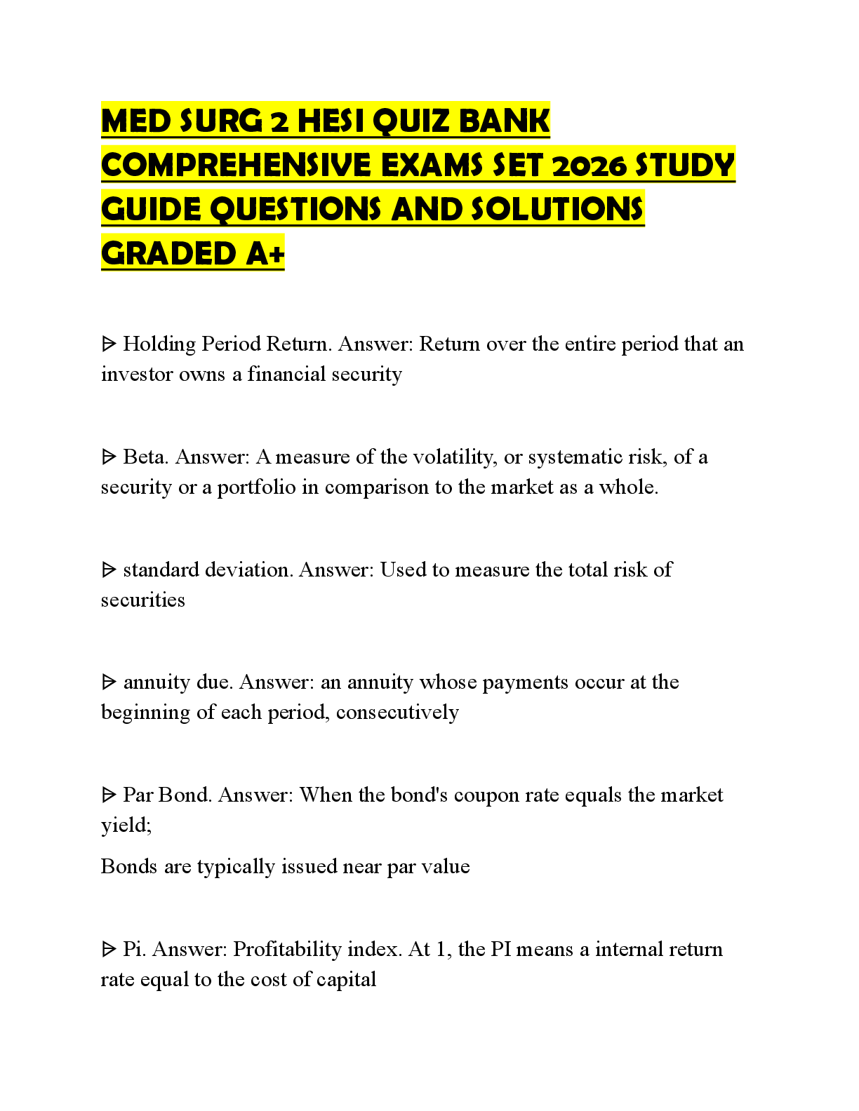 Preview of MED SURG 2 HESI QUIZ BANK COMPREHENSIVE EXAMS SET 2026 STUDY GUIDE QUESTIONS AND SOLUTIONS