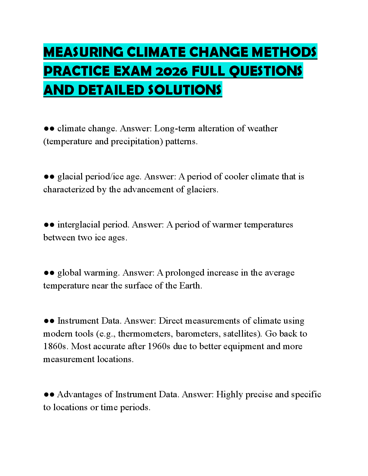 Preview of MEASURING CLIMATE CHANGE METHODS PRACTICE EXAM 2026 FULL QUESTIONS AND DETAILED SOLUTIONS