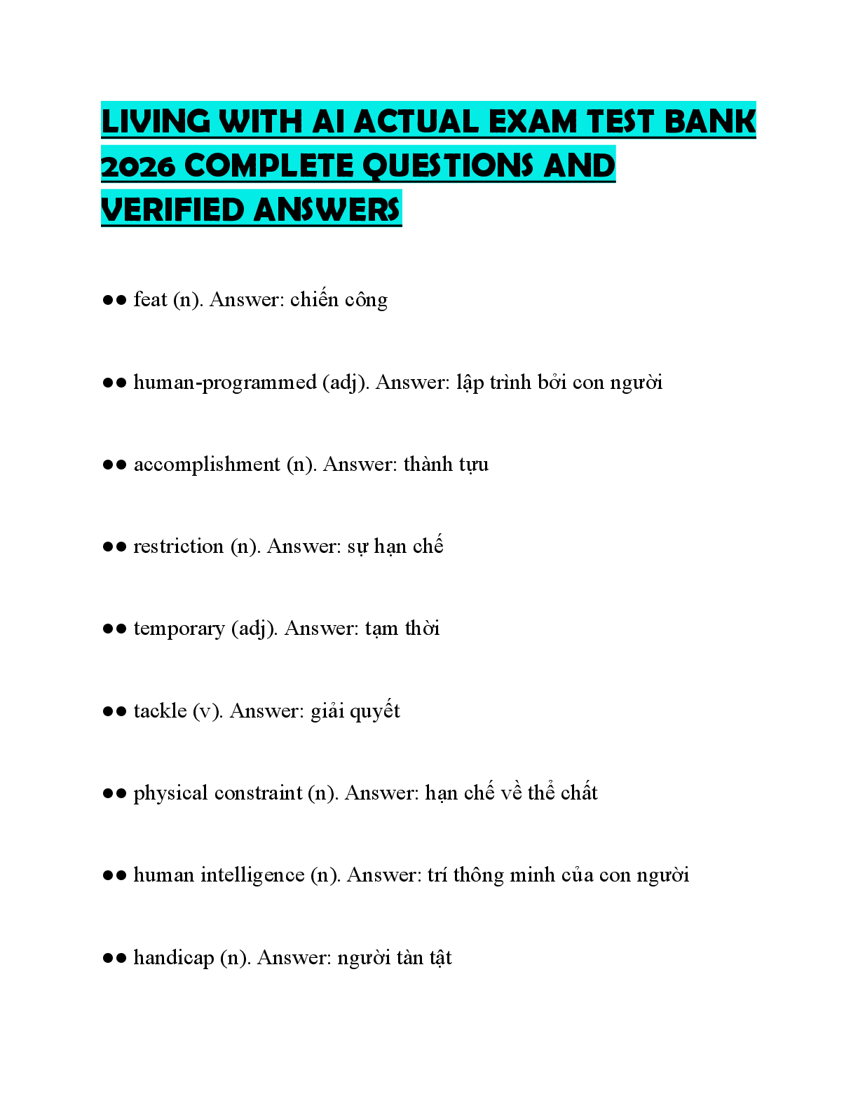 Recommended document preview for LIVING WITH AI ACTUAL EXAM TEST BANK 2026 COMPLETE QUESTIONS AND VERIFIED ANSWERS