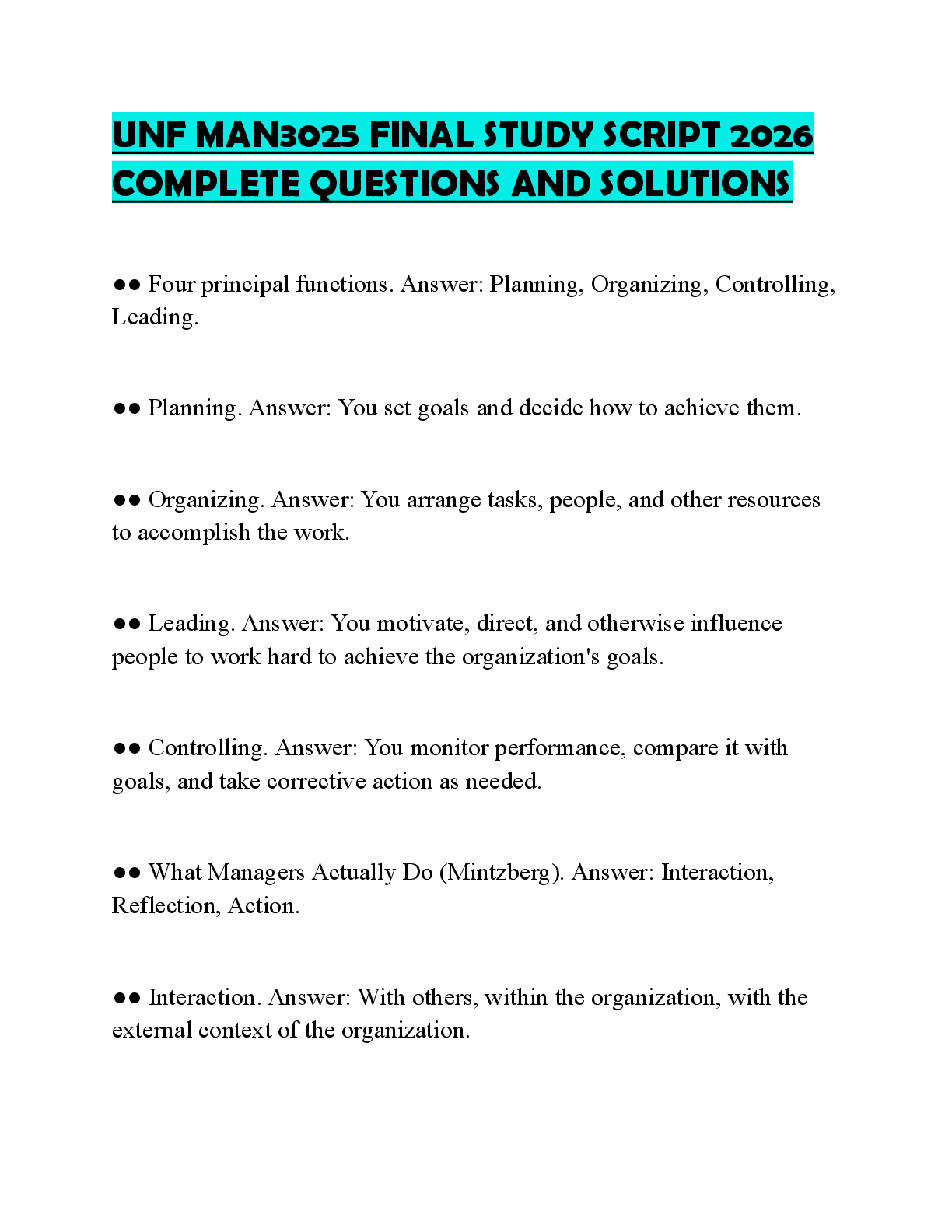 Recommended document preview for UNF MAN3025 FINAL STUDY SCRIPT 2026 COMPLETE QUESTIONS AND SOLUTIONS