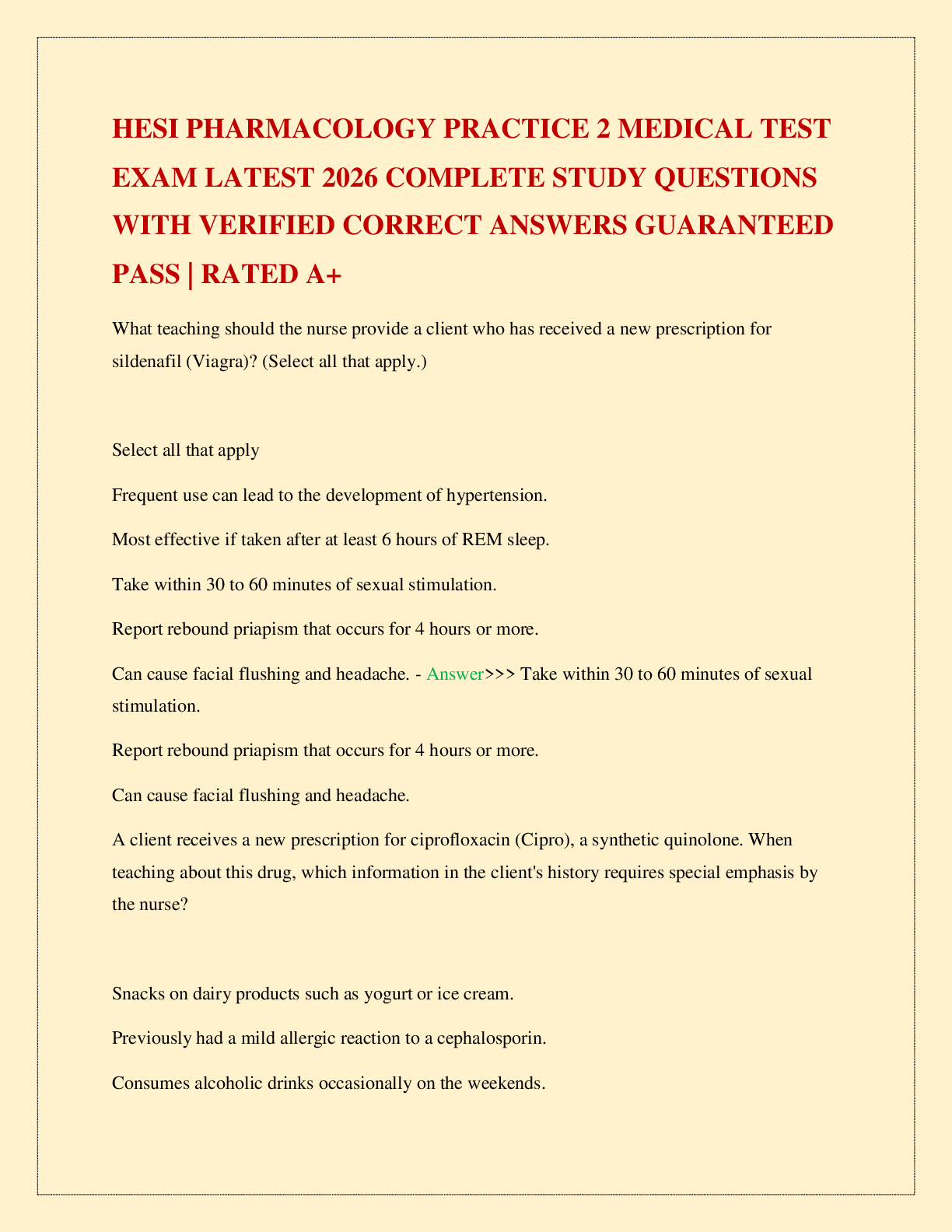 Recommended document preview for HESI PHARMACOLOGY PRACTICE 2 MEDICAL TEST EXAM LATEST 2026 COMPLETE STUDY QUESTIONS WITH VERIFIED CORRECT ANSWERS GUARANTEED PASS | RATED A+