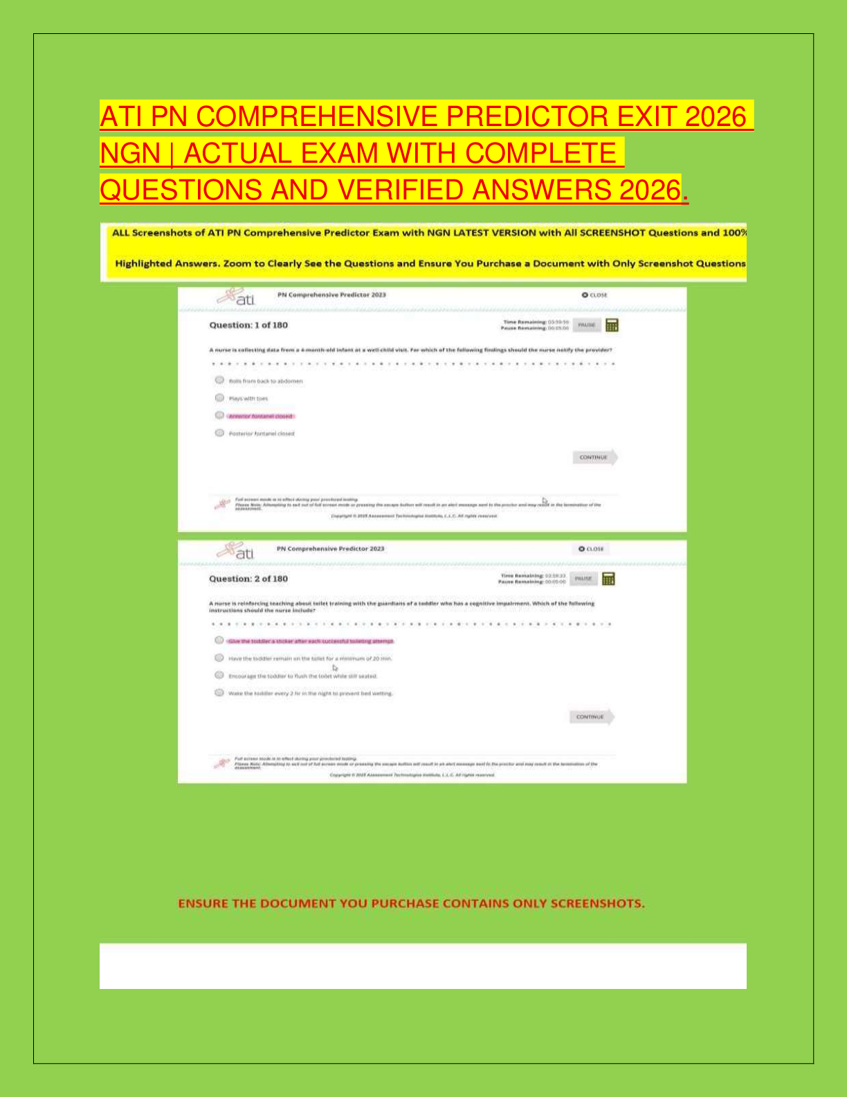 Preview of ATI PN COMPREHENSIVE PREDICTOR EXIT 2026 NGN | ACTUAL EXAM WITH COMPLETE QUESTIONS AND VER