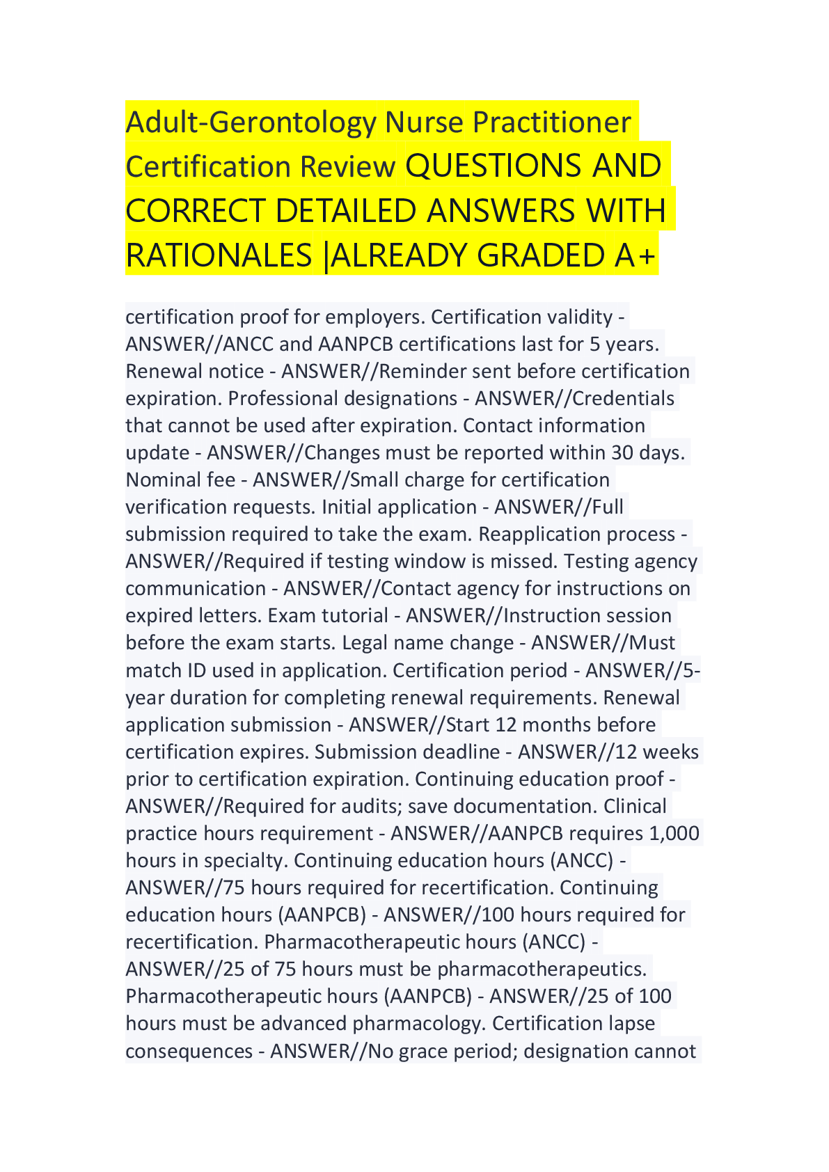 Preview of Adult-Gerontology Nurse Practitioner Certification Review Q&A