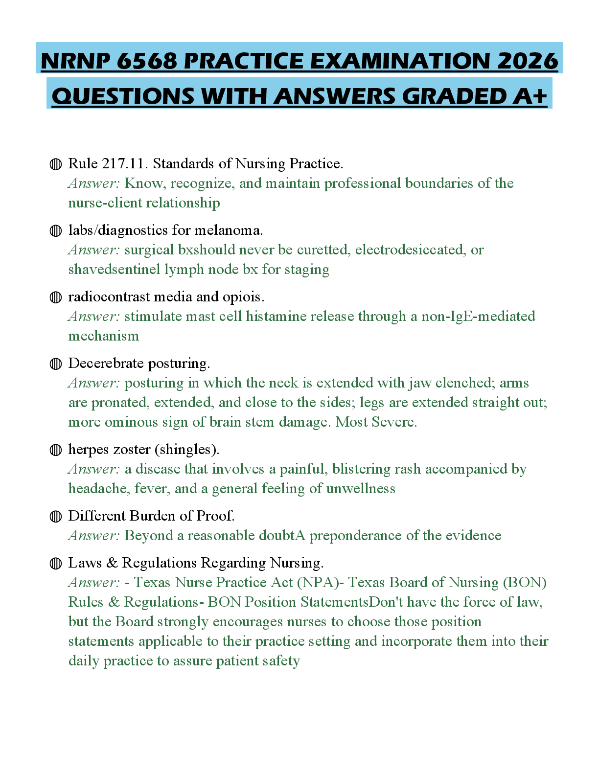 Preview of NRNP 6568 PRACTICE EXAMINATION 2026 QUESTIONS WITH ANSWERS GRADED A+