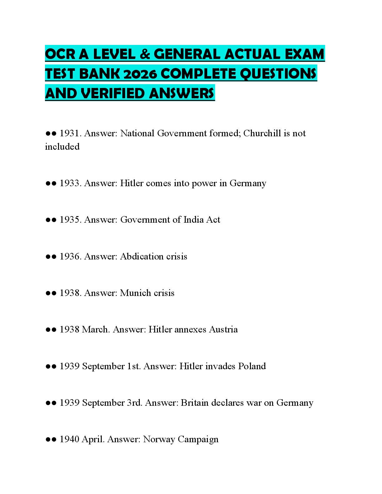 Recommended document preview for OCR A LEVEL & GENERAL ACTUAL EXAM TEST BANK 2026 COMPLETE QUESTIONS AND VERIFIED ANSWERS