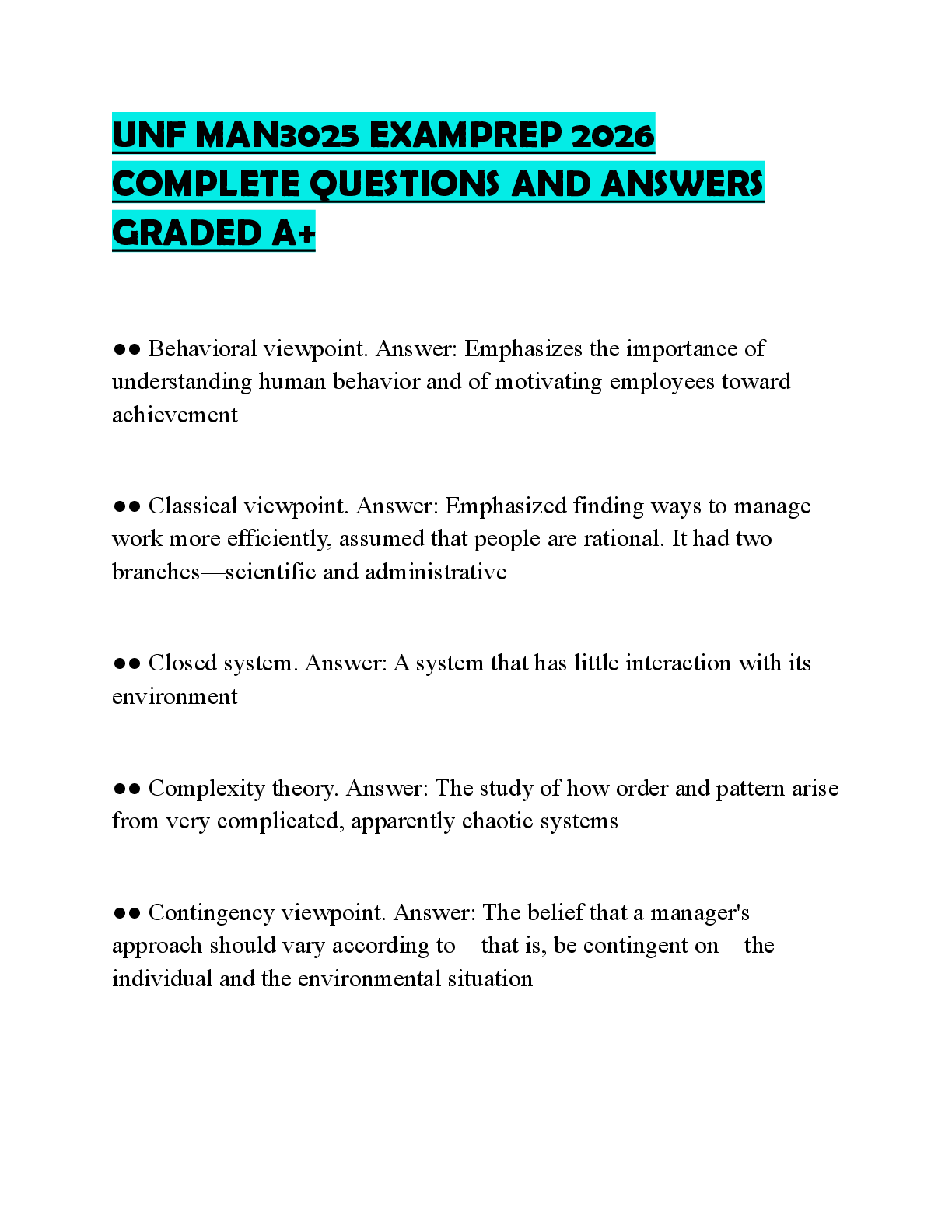 Recommended document preview for UNF MAN3025 EXAMPREP 2026 COMPLETE QUESTIONS AND ANSWERS GRADED A+
